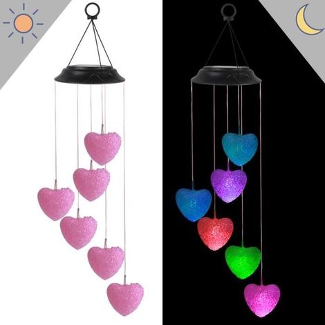 (Pinkes) Solar-Windspiel – Liebe – Farbwechselnde LED – Wasserdicht – Pink – Gartendekoration (1/4)
