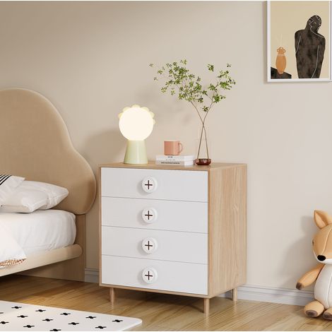 Cómoda de dormitorio de 4 cajones, blanco y efecto madera, 80 x 54 x 90 cm HAVRYA (1/5)