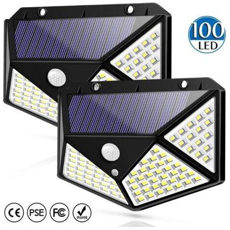 Sysled – Lot de 2 projecteurs solaires noirs avec détecteur de mouvement – 1000 lumens – Angle d'éclairage 270° – Étanchéité IP65 (1/4)