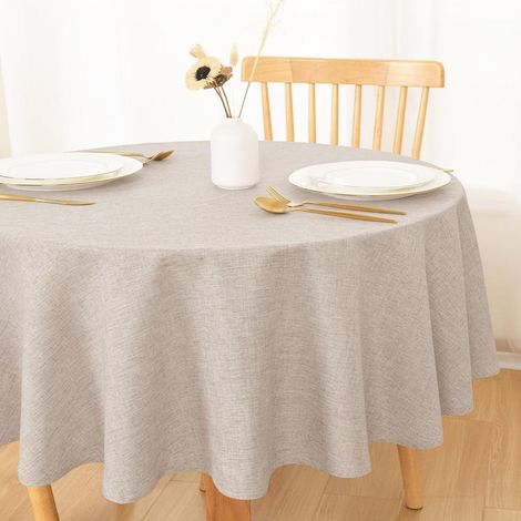 Nappe ronde 140cm couleur sable aspect lin, hydrofuge, lavable