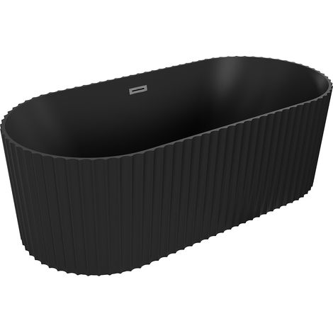 Mexen Paola bañera exenta acanalada 150 x 75 cm, negro mate, rebosadero gun gray cepillado - 52721507571-66 (1/3)