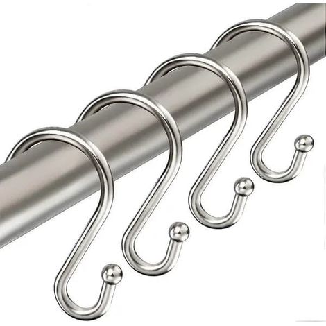 Rideaux et supports de rideauxCrochets de rideau de douche en forme de S, alliage de zinc/acier inoxydable, argentés, lot de 12, diamètre du fil : 5 mm, capacité : 25 kg (1/5)