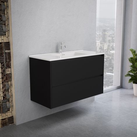 Inda - Mobile bagno 100 cm Nero opaco  con 2 cassetti e lavabo in (1/5)