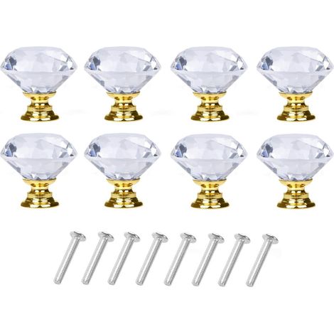 Boutons en verre transparents/dorés en forme de diamant (8 pièces) (1/5)