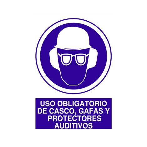 Señal de obligación Uso de casco, gafas y protector auditivo                                                   Poliestireno       210X148