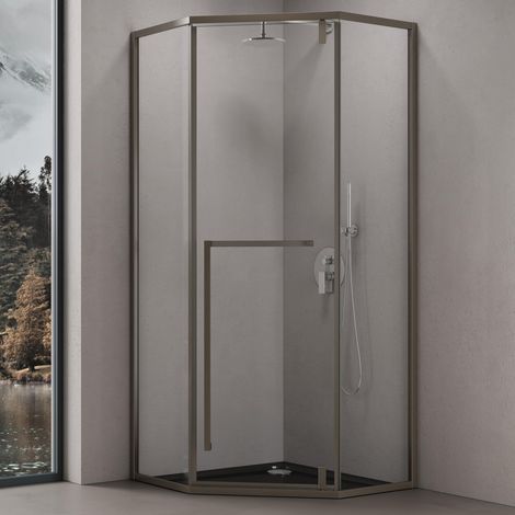 doporro paroi de douche pentagonale cabine de douche en verre transparent ESG Nano anti-calcaire Ravenna68K avec bac à douche 80x80x200cm montage réversible