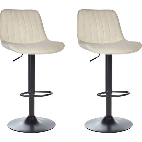 Set di 2 sedie da bar in velluto beige chiaro gambe in acciaio nero senza braccioli set da pranzo Dubrovnik