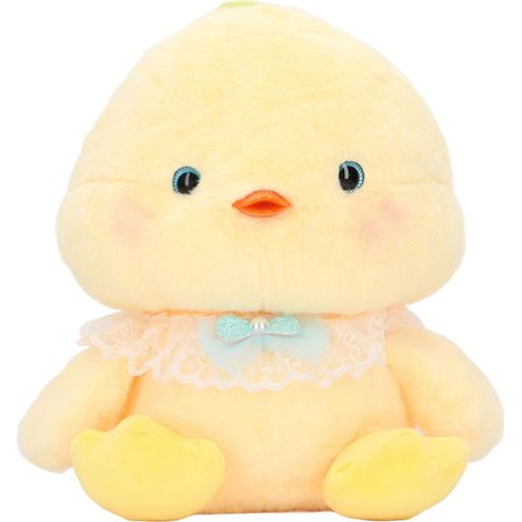 30cm poupée poulet en peluche douce, toucher agréable, mignon jouet de poule réaliste multifonction décor pour chambre bureau nœud bleu (1/5)