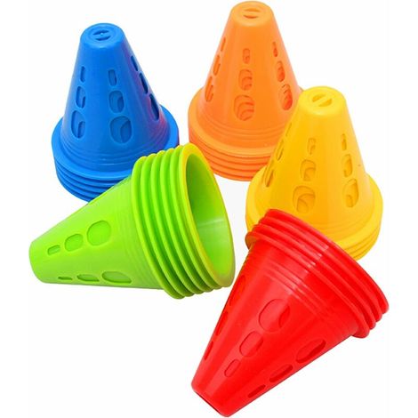 Cônes de slalom, lot de 50 cônes de signalisation, cônes de sport textures de marquage haute visibilité cône de texture de signalisation multicolore pour le football, les sports d'agilité ou l'entraîn (1/5)
