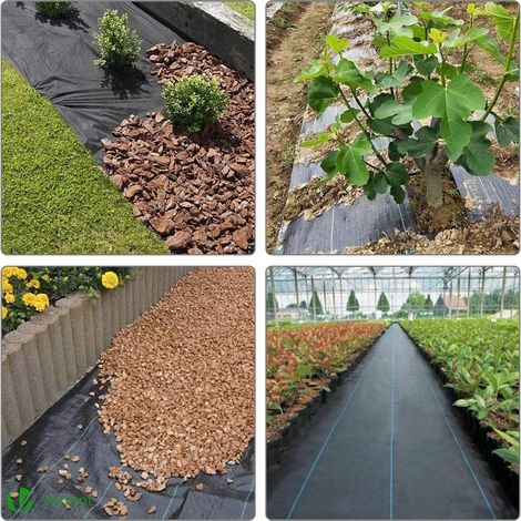 Lot de 10, Toile de Paillage avec Piquets Contre les Mauvais Herbes 5 m X 2 m en Fibres de Polypropylène Tissées Anti-UV Résistant aux Déchirures, en Plastique (1/5)