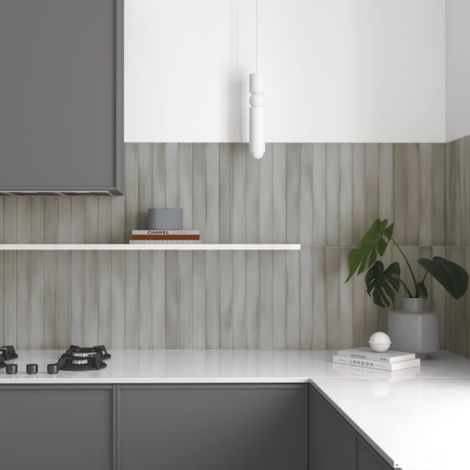 Faience Effet Zellige Gris MASSIMO Skylon Grey 5x40cm (1m²) - Les Carreaux de Jean