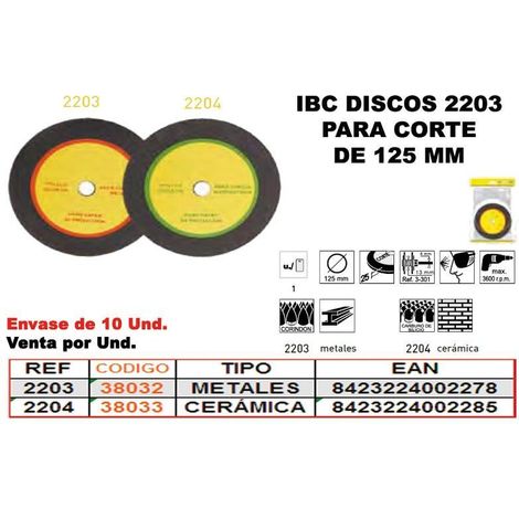 FPLUS ibc finstock 2-203 disco 125mm corte metales , ibc finstock 2-203 disco 125mm corte metales