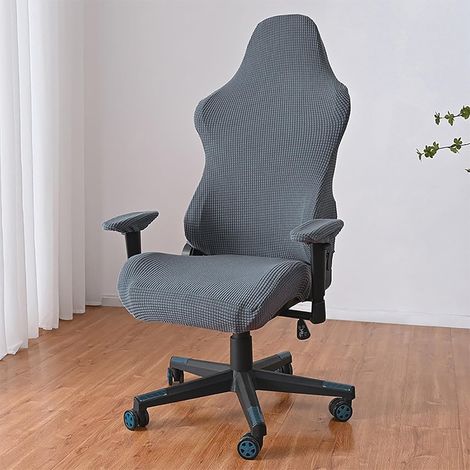 Fodera per sedia da gioco, fodera elasticizzata in jacquard per sedia da gioco girevole con schienale alto, antipolvere e antiscivolo con protezioni per i braccioli (grigio scuro)