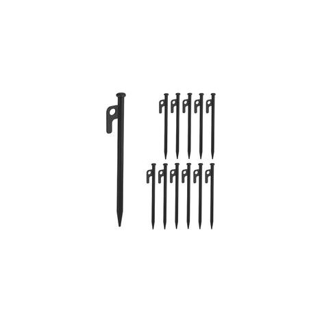 Lot de 12 piquets de Fixation, pour sols durs, 20 cm, Acier, Sardines Robustes pour Le Camping, Noir