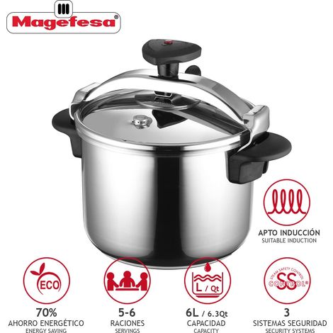 MAGEFESA olla presion star 6 l , Olla a presión Star 6 litrosOlla a presión súper rápida con hasta 6 litros de capacidadMaterial acero inoxidable 18/10 con 1,1mm de espesor