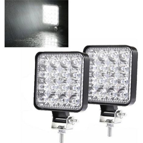 2 luci da lavoro a LED, alta potenza 48W, 108x108x28mm (compatibili con 12V-50V), luce da lavoro, nera, illuminazione da lavoro, faretto aggiuntivo (1/3)