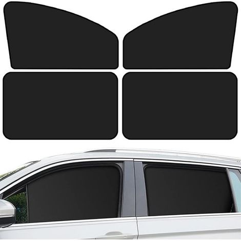 Lot de 4 pare-soleil magnétiques – Noirs – Protection UV – 10 clips magnétiques – Fenêtres latérales et arrière – Faciles à installer (1/5)