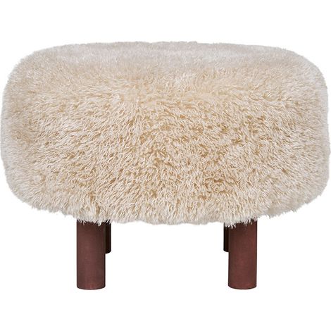 Lisa Design – Pouf en fausse fourrure beige – Design arrondi et enveloppant – Pieds en bois de pin massif – Confort et style moderne (1/5)