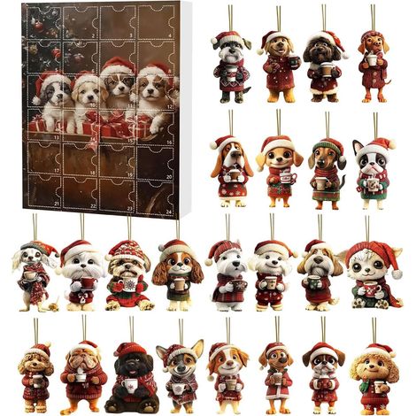 Calendrier de l'Avent de Noël 2025 Pendants 2D Chien Décorations de Sapin de Noël avec Compte à Rebours Chiot pour Sac à Dos Sac Mur Entrée Chambre Fenêtre Porte Voiture Cuisine (1/5)