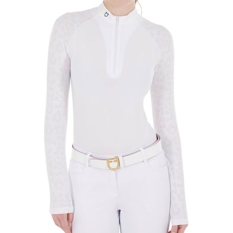 XL, Bianco: Polo invernale donna slim fit da concorso a manica lunga in tessuto  tecnico (1/5)