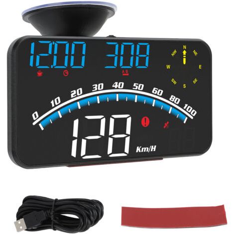 QORVA- cran LED HUD intelligent, alarme de vitesse haute définition, GPS multifonction, compteur de vitesse universel 5V pour voitures et camions, bleu