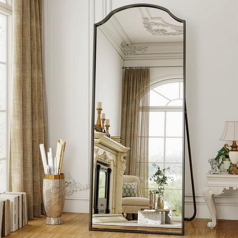 Koonmi miroir sur pied 165 x 60 cm - FGoldme incurvée unique - à suspendre - à poser ou à s'appuyer - noir (1/5)