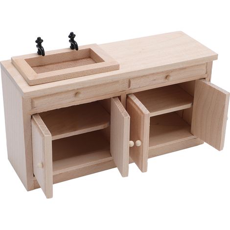 Lavabo miniature à l'échelle 1/12, meuble vasque en bois, accessoire pour maison de poupée (1/5)