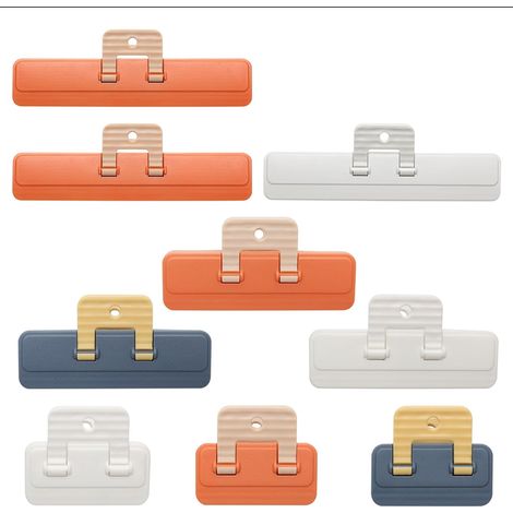 Nove clip per sacchetti alimentari, disponibili in varie misure e colori, per sigillare i sacchetti per alimenti surgelati. (1/2)