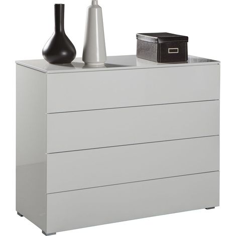 Kommode für Schlafzimmer in Weiß glänzend, Sideboard mit Metall Schubladenschienen -Kommode 4 Schubladen (1/2)