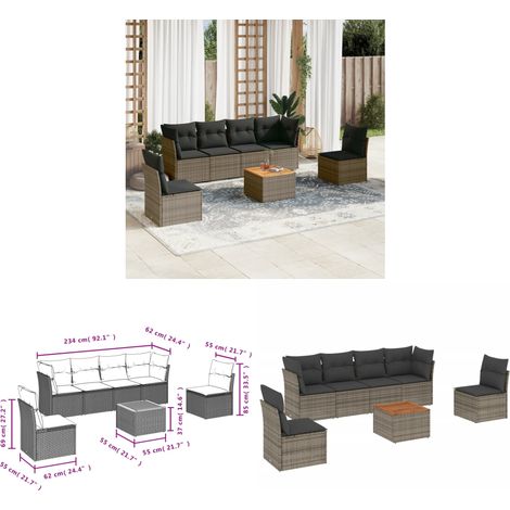 7-tlg. Garten-Sofagarnitur mit Kissen Grau Poly Rattan - Gartensortiment - Outdoor Möbel - Gartenlounge - Lounge Set - Rattan Gartenmöbel - Home & Living (1/3)