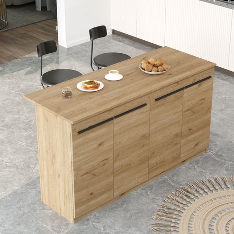 Kücheninsel Fossalto, 2 Regale, 4 Fächer, 4 Türen, 160x60x90h cm, Eichenbraun (1/5)