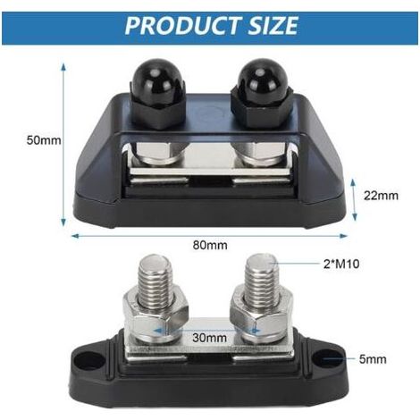 2 Pièces Bornier de Distribution D'alimentation Noir et Rouge, 12V - 48V DC Busbar, 250A Bloc de Distribution, M10 Double Goujon Terminal, pour Voiture Camion Bateau