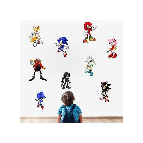 Sonic Wandtattoos, selbstklebende Wandaufkleber für Kinderzimmer mit Cartoon-Motiven, Igel-Videospiel-Aufkleber für Geburtstagsfeiern