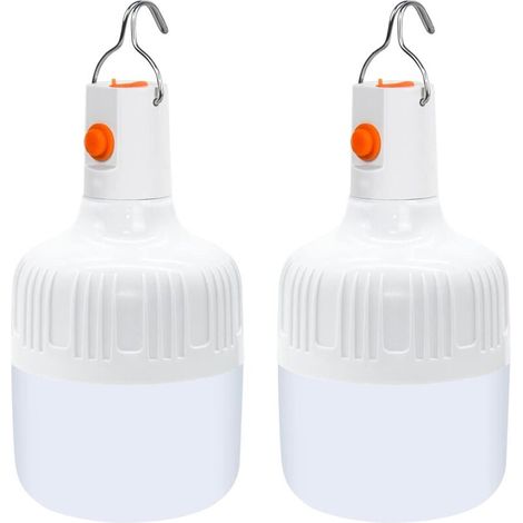 Lot de 2 lampes de camping LED, lanterne suspendue portable 3 modes d'éclairage USB rechargeable à piles, ampoule de tente à intensité variable pour barbecue de jardin en plein air (1/5)