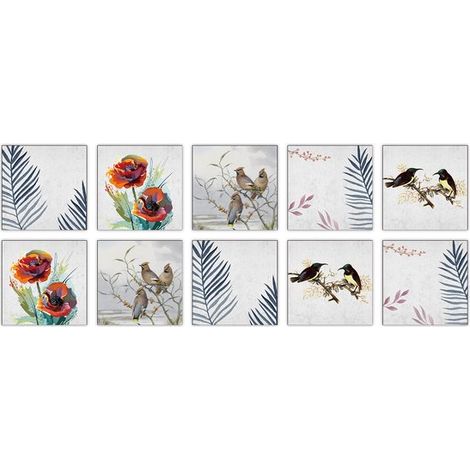 10 pegatinas decorativas para azulejos, 15x15cm, Adhesivos autoadhesivos azulejos, Azulejos autoadhesivos, Adhesivos suelos, Verde hierba, azul (1/5)