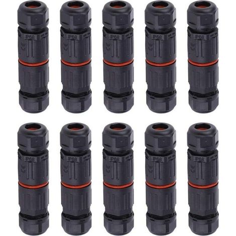 Vtizikl 10 PCS IP68 Etanche Connecteur de Câble Electrique, Femelle 3 Broches Connecteurs Etanches Prise de Courant Extérieure Raccord de Connecteur Fil Etanche