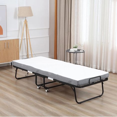 Cama supletoria plegable con ruedas, acero, blanco y negro 200 x 75 x 42,5 cm HAVRYA (1/5)