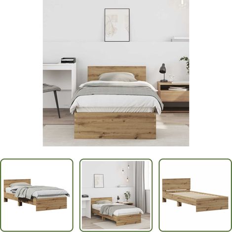 vidaXL Lit chêne -  Cadre de lit Chêne artisanal 75 x 190 cm Bois d'ingénierie (1/5)