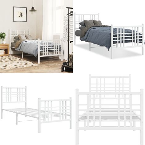 Cadre de lit métal sans matelas avec pied de lit blanc 80x200cm - Cadre De Lit - Lit Simple - Lit Metal - Lit Blanc - Meuble Chambre - Home & Living (1/5)