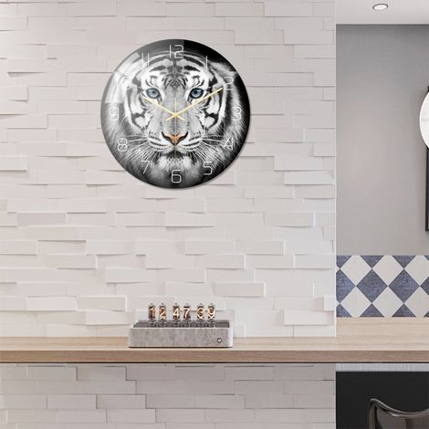 Wandbehang mit Tigermuster aus Acryl für Büro/Wohnzimmer, runde Uhr als Zeitanzeige (1/5)