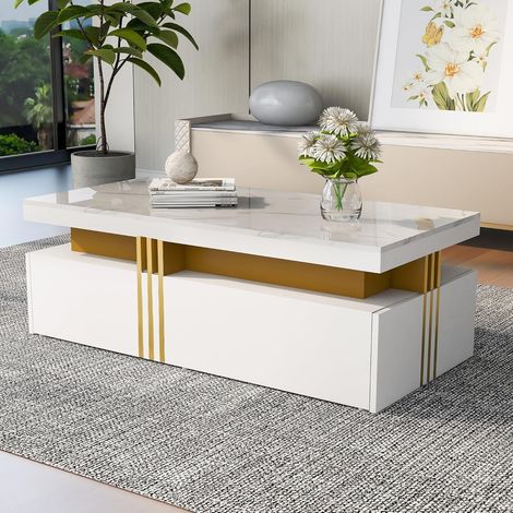 Tables Basses - Table Basse Moderne avec 2 Tiroirs pour Salon, Plateau en Bois Noir, 100×50×40 cm - Noir (1/5)