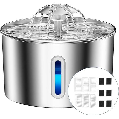 Fontaine a Eau Chat INOX, Fontaine à Eau pour Chat avec Système de Filtration et Filtre, Fontaines pour Chats (1/5)
