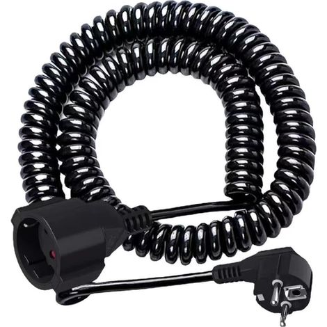 2m Câble de Rallonge Schuko,Câble Spiralé 3 x 1,0 mm²,Petite Rallonge Electrique avec Prise de Sécurité,pour la Maison,Le Bureau (1/5)