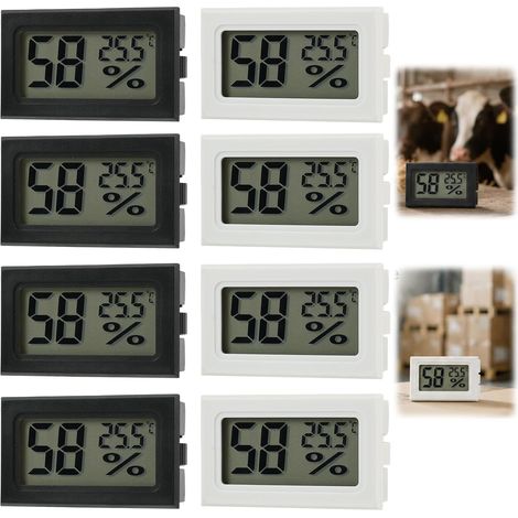 Lot de 8 mini thermomètres et hygromètres numériques LCD 2 en 1, capteur sensible, plage -10°C à +70°C, mesure humidité 1-99% RH, intérieur ou extérieur, serre, cave, salon, 4 noirs 4 blancs (1/5)