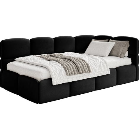 Selsey Cloudy – Einzelbett 120x200, Kopfteil rechts, Matratze & Bettkasten, Samt Schwarz