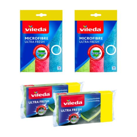 Pack VILEDA 6 chiffons microfibres UltraFresh et 6 éponges avec grattoir (1/3)