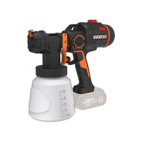 Pulverizador eléctrico sin escobillas Worx WX020.9 de 20 voltios con depósito de 1000 ml y cuerpo del pulverizador de pintura. (1/2)