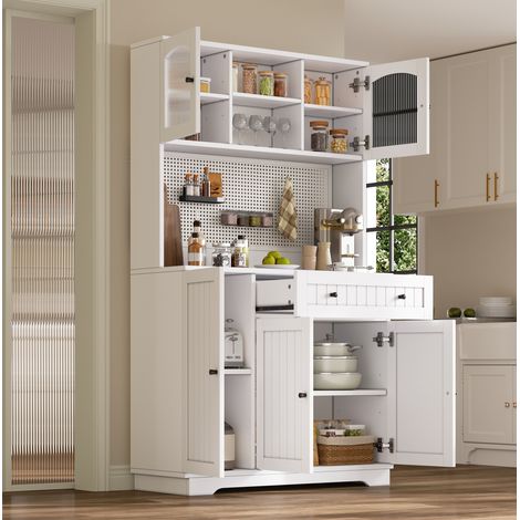Armario vitrina de cocina (103.5x40x180 cm), estantes ajustables, panel perforado, tablero de partículas blanco (1/5)