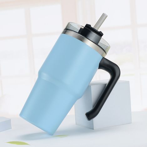 Nouvelle tasse isotherme en acier inoxydable 304, pratique pour la voiture, grande capacité, avec poignée, idéale pour le café ou les boissons. (1/5)