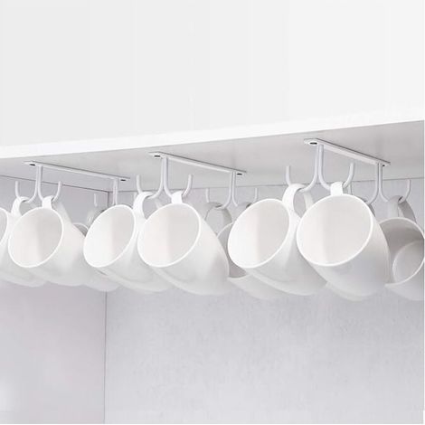 Gancio per mobiletto, gancio in metallo per riporre oggetti sottopensile con 4 viti, set di 3 portabicchieri, tazze, bicchieri da birra, utensili da cucina, (bianco) (1/5)